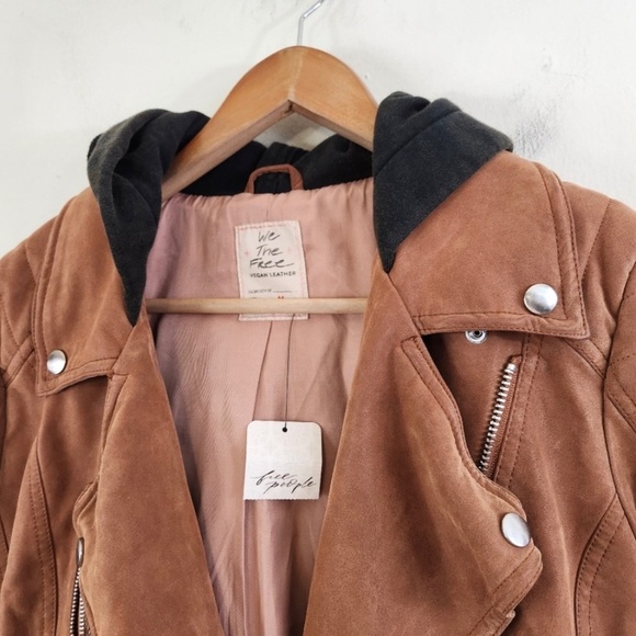 We The Free by Free People Harriett Tan Leather Jacket with Hood, Size M, NWT - Picture 3 of 7